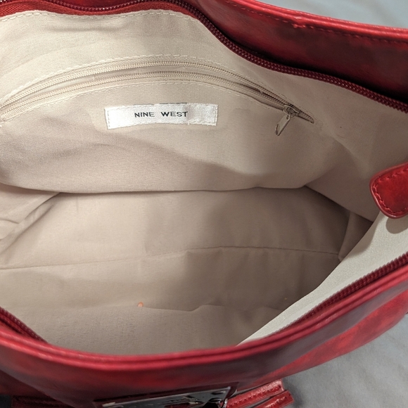 Red Nine West Faux Leather Generous Sized Hobo Bag - Picture 8 of 10